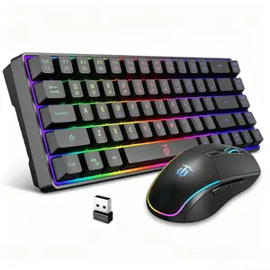 65% Wireless Gaming Keyboard and Mouse Combo, LED Backlit Rechargeable Keyboard with 2000mAh Battery, Mechanical-Feel Membrane Keyboard + 6D 3200DPI Gaming Mouse for Gaming & Office