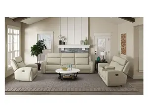 CM9986BG-2PC Jacobus Beige Top Grain Leather Sofa and Love Seat with Recliners and Cup Console
