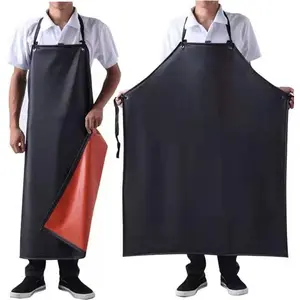 Waterproof Rubber Vinyl Apron, Black, 43Hx29W Inches, Adjustable, Long, Lightweight