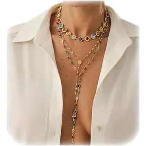 3Pcs Gold Rhinestone Choker Set, Cross Pendant Tassel Crystal Clavicle Chain for Women