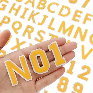 72 Pieces Iron on Letters and Numbers Patches, Yellow Letter Patches Alphabet Embroidered Patch A-Z, Numbers 0-9 Applique for Clothes, Dress, Hat, Socks, Jeans, DIY Accessories