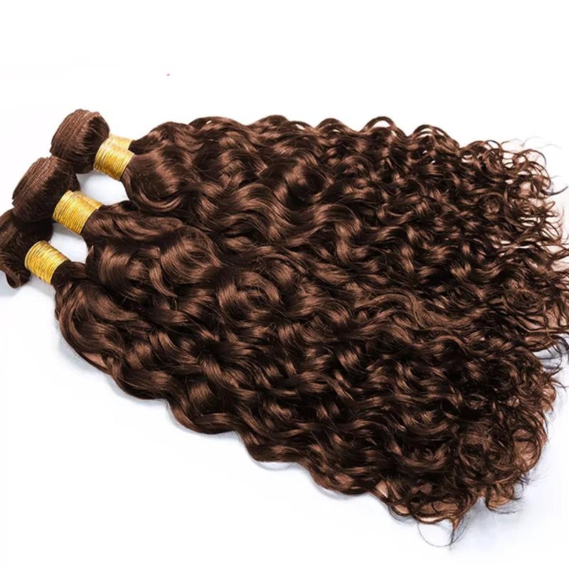 BINF Water Wave #4 Human Hair Bundles Chocolate Brown Water Wave Bundles 1/3/4 Bundles Invisible Dark Brown Wet And Wavy Human Hair Extensions For Women