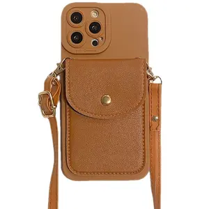 Silicone Crossbody Wallet Phone Case with Adjustable Detachable Lanyard, Handheld Card & Cash Holder, Shockproof Casing Cover for iPhone 12/13/14/15/16/17 Pro Max - Protective Mobile Accessory