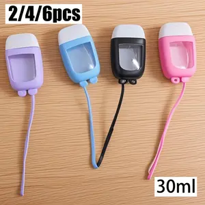 Travel Plastic Transparent Bottle With Silicone Cover, Portable Hand Sanitizer Bottle With Keychain That Can Be Refilled, 30ml Leak Proof Empty Squeeze Container Flip Cove, For Travel, Business Travel And Outing. Mother'S Day Gifts(Color Random)