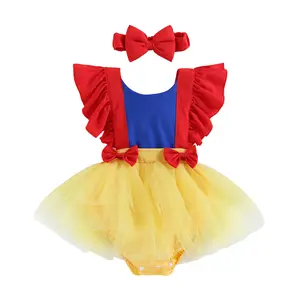 Snow White Princess Newborn Infant Toddler Baby Girl Romper Dress Bow Tulle Jumpsuit Headband Birthday Summer Outfit