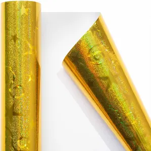 Mini Holographic Wrapping Paper Roll-46.8sqft(17inch*32.8ft) Gold Star for Christmas, Birthday, Wedding, Baby Shower, Bridal Shower, Graduate Party, Valentine's Day