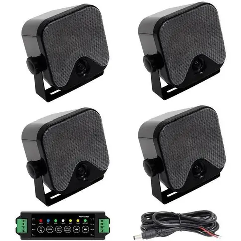 Herdio 4-Inch Marine Grade Waterproof Bluetooth 5.0 Portable Outdoor Speakers with Amplifier, Full Range Audio, Power Cord, 180° Rotation (1/2 Pairs, Black/White) - Black/White, Gift Ideas for Music Lovers