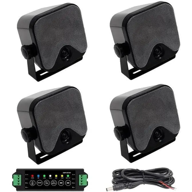 Herdio 4-Inch Marine Grade Waterproof Bluetooth 5.0 Portable Outdoor Speakers with Amplifier, Full Range Audio, Power Cord, 180° Rotation (1/2 Pairs, Black/White) - Black/White, Gift Ideas for Music Lovers