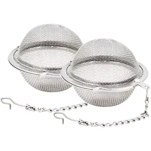 2 Pack Stainless Steel Mesh Tea Infuser Balls 2.1 Inch Reusable Tea Strainers for Loose Leaf Tea with Hook Chain