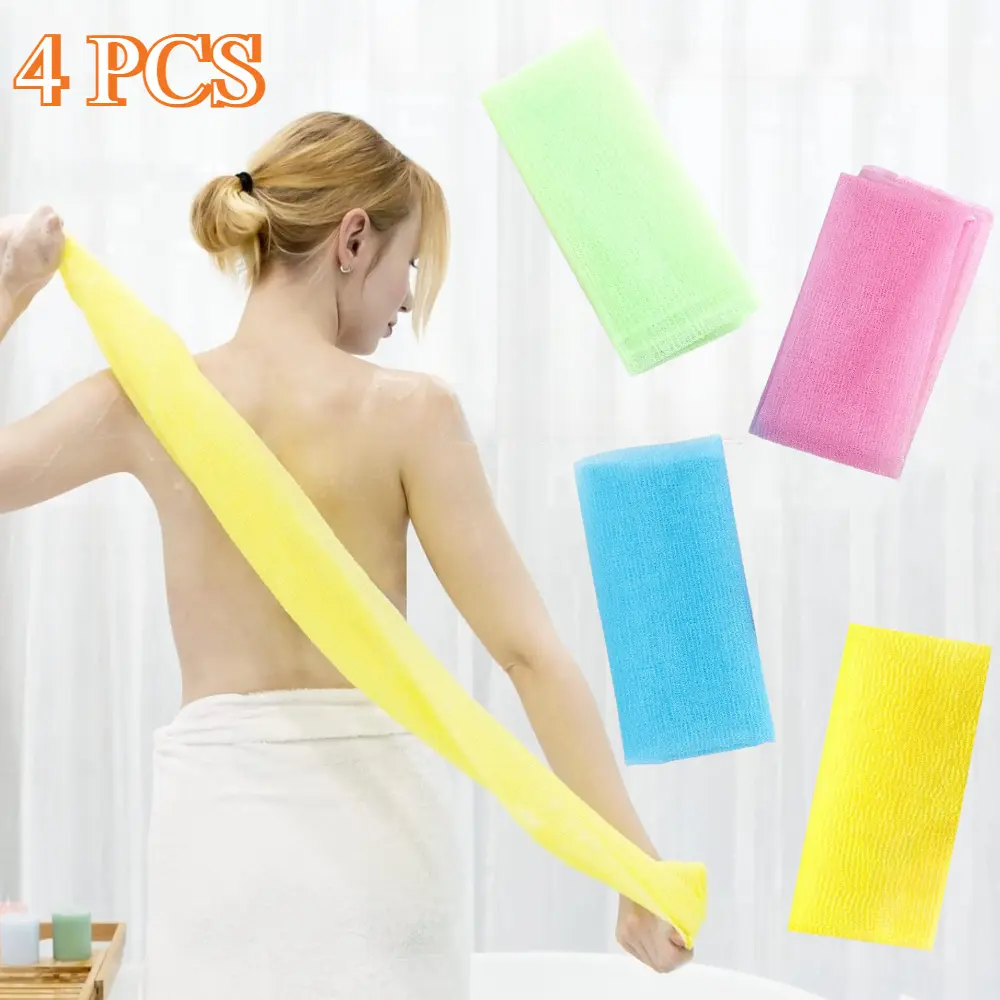 A set of 4 Exfoliating Washcloth Shower Towel African Net Sponge Japanese Wash Cloth Face Exfoliating Sponge Loofah Exfoliating Body Scrubber for Body Exfoliation - Home Improvement.