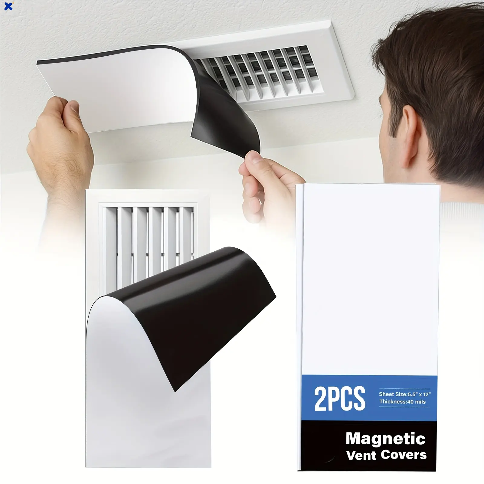 2 Pack Strong Magnetic Vent Covers 5.5"×12", Reusable Air Register Cover for Floor, Wall, Ceiling, RV, Home HVAC & AC Vents