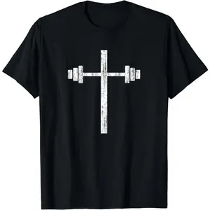Barbell Dumbbell Cross Christian Jesus Gym Workout Lifting T-Shirt Unisex Heavy Cotton