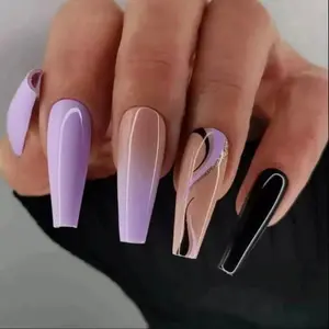 Wave Colorblock Almond Shape Medium Nail Tips, Long Wear Nails, Financial Quality, No Flammable Liquid, Ca Prop 65 Free