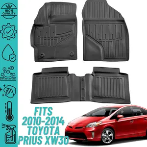 3D Floor Mats 2010-2014 Toyota Prius XW30 Heavy Duty, Custom Fit, All Weather Liner Front & 2nd Row Full Set Rubber, Black
