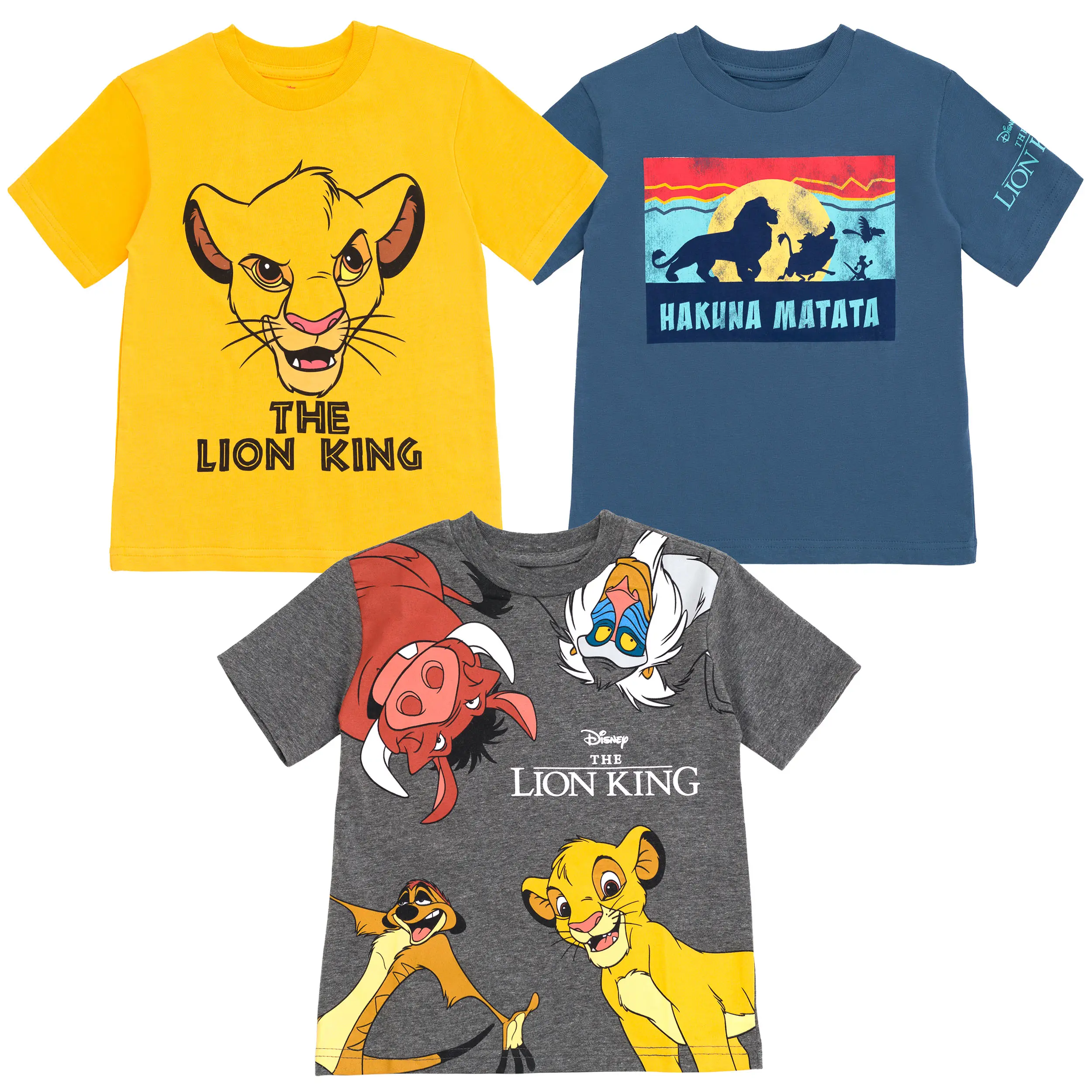 Disney Boys' The Lion King 3-Pack Graphic Tees, 100% Cotton Short Sleeve Pullover with Cartoon Characters for Toddler & Big Kids 4t 5t, 6 - 7 Years, Crew Neck, 100 Cotton Clothing, Casual Wear, Pullover Fit, Reinforced Seams, 10 - 11 Years, Cold Wash