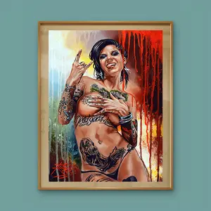 Room Decor 1pc Frameless Tattooed Figure Canvas Art Print, 12x16 Inch, Creative Wall Decor for Home, Bedroom, Living Room, Bathroom, Cafe, Office - Vibrant Nude Portrait Poster