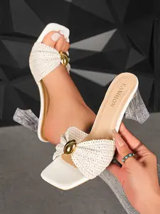 2026 Summer New Braided High Heel Sandals for Women, Square Toe Hollow Out, Metal Decor, Boho Style, Fashionable Outdoor Shoes Footwear, Bohemian Sandals, Strappy Summer Sandals