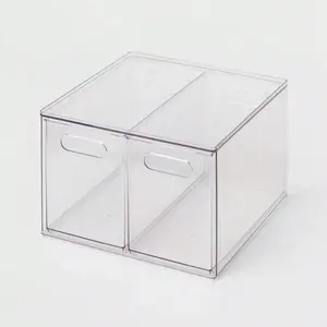 All Purpose 2 Drawer Storage Clear : Acrylic Utility Bins, PETG, 1352 Volume, 8.8" H, 12.6" D, 12.2" W, Plastic Storage Bins For Vanity, Undersink, Kitchen Cabinets, Pantry, Home Organization