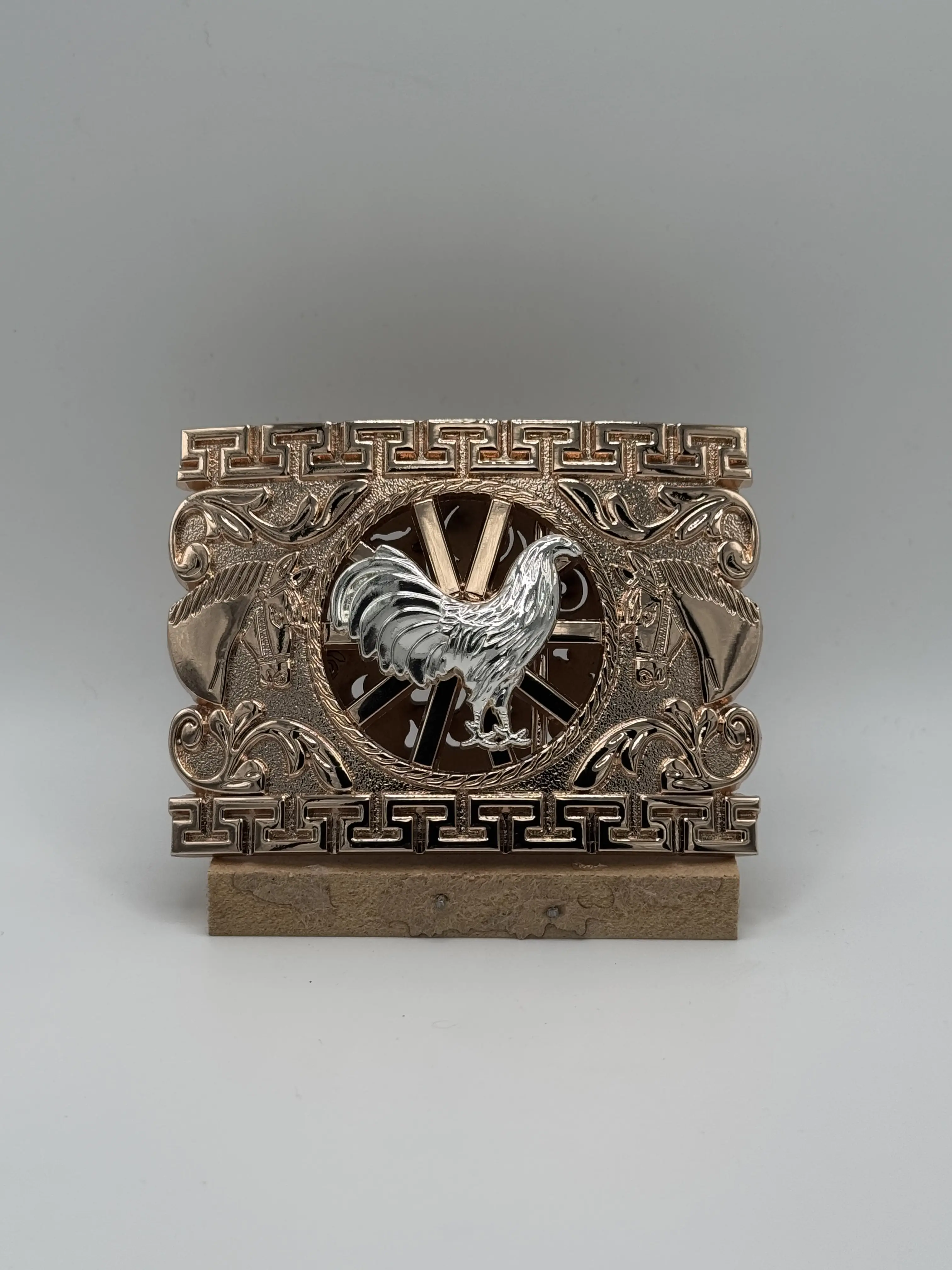 Rooster Rose Gold With Silver Belt Buckle Rooster Rose Gold With Silver Belt Buckle
