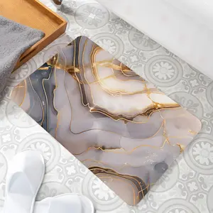 Abstract Luxury Gold Marble Bathroom Mats, Elegant Bathroom Carpets, High-end Design Bathroom Highly Absorbent Floor Mats, Anti-slip Quick-drying Soft Carpets, Suitable for Multi-scenario Shower,Bathtub , Outdoor Door Mats, Gifts, Water Absorbent Mat