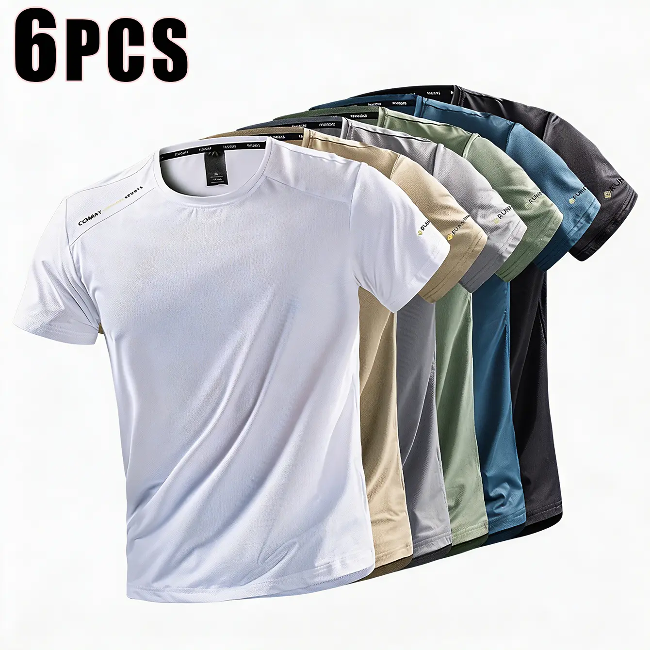 6PCS Men's Quick Dry T-Shirts | Durable Combat Breathable Athletic Tops for Hiking Travel Gym Daily | Solid Color Sport Tees#SummerVibes