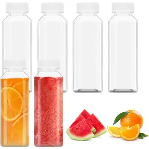 6 Pcs 17 Ounce Plastic Juice Bottle, Bulk Beverage Containers, Drink Containers for Milk, Juice, Drinks Bottle White Lid