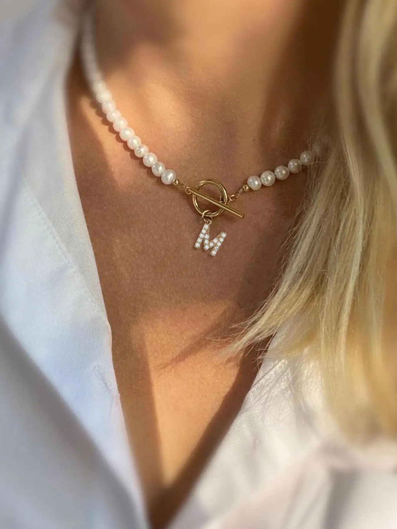 Faux Pearl Decor Letter Detail Pendant Necklace for Women As Gifts, Initial Necklace, Fashion Jewelry for Party, Daily Clothing Decor, Summer Trendy A