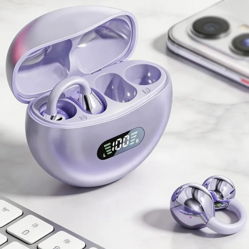 Tempomind Clip-On Open Ear Wireless Earbuds - Bluetooth Earbuds, Not Water Resistant, Free of Di(2-ethylhexyl)phthalate (DEHP), for Sports & Daily Calls, Music