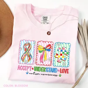 Autism Accept, Understand, Love T-shirt, Autism Mama Graphic Tee, Autism Puzzle and Bow Design, Autism Awareness Shirt, Gift for Autism Mom, Comfort Colors