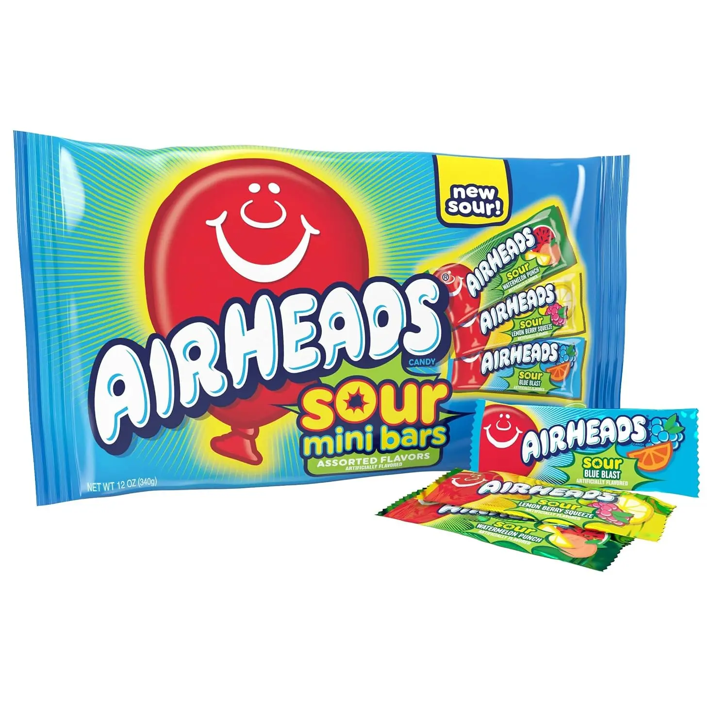 Airheads Sour Mini Candy Bars, Taffy Variety Pack, 12 Oz Bag | Individually Wrapped Bulk Candy, Three Assorted Flavors
