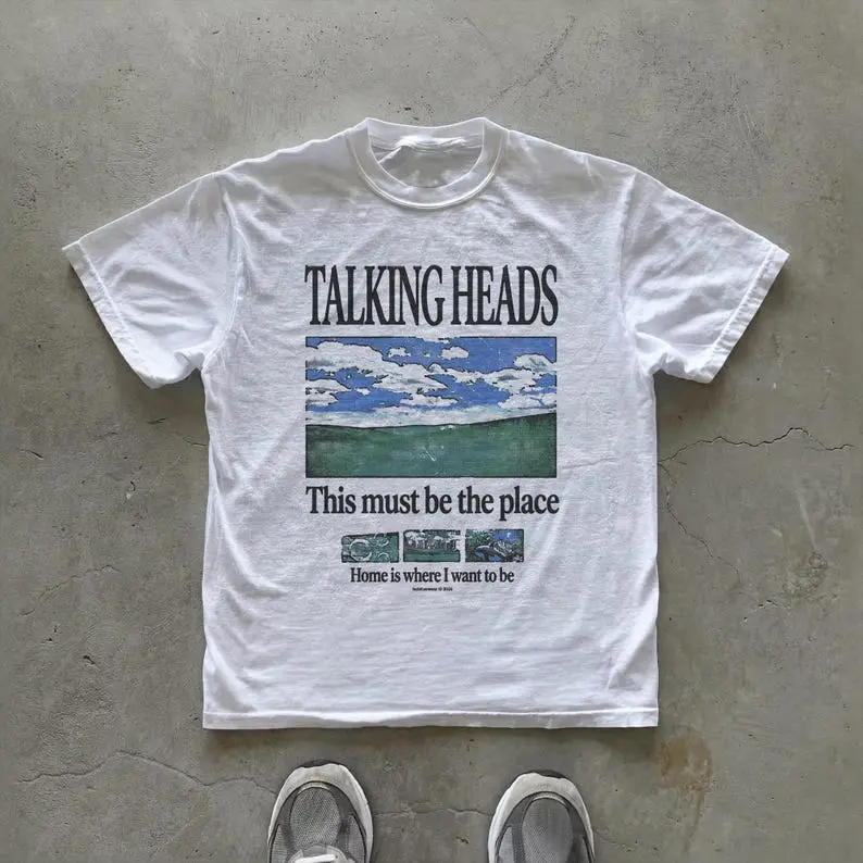 Women's Talking Heads Graphic T-Shirt, "This Must Be the Place" 70s Inspired Short-Sleeve Lyric Tee, 100% Cotton Crop Baby Tee, Do Not Tumble Dry