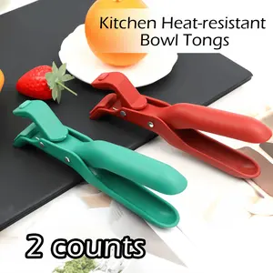 2 Counts Hot Plate Gripper,Multi-Purpose Anti-Scald Tool for Bowls, Plates,Pans,Serving as Holder,Clip in Kitchen Red & Green.