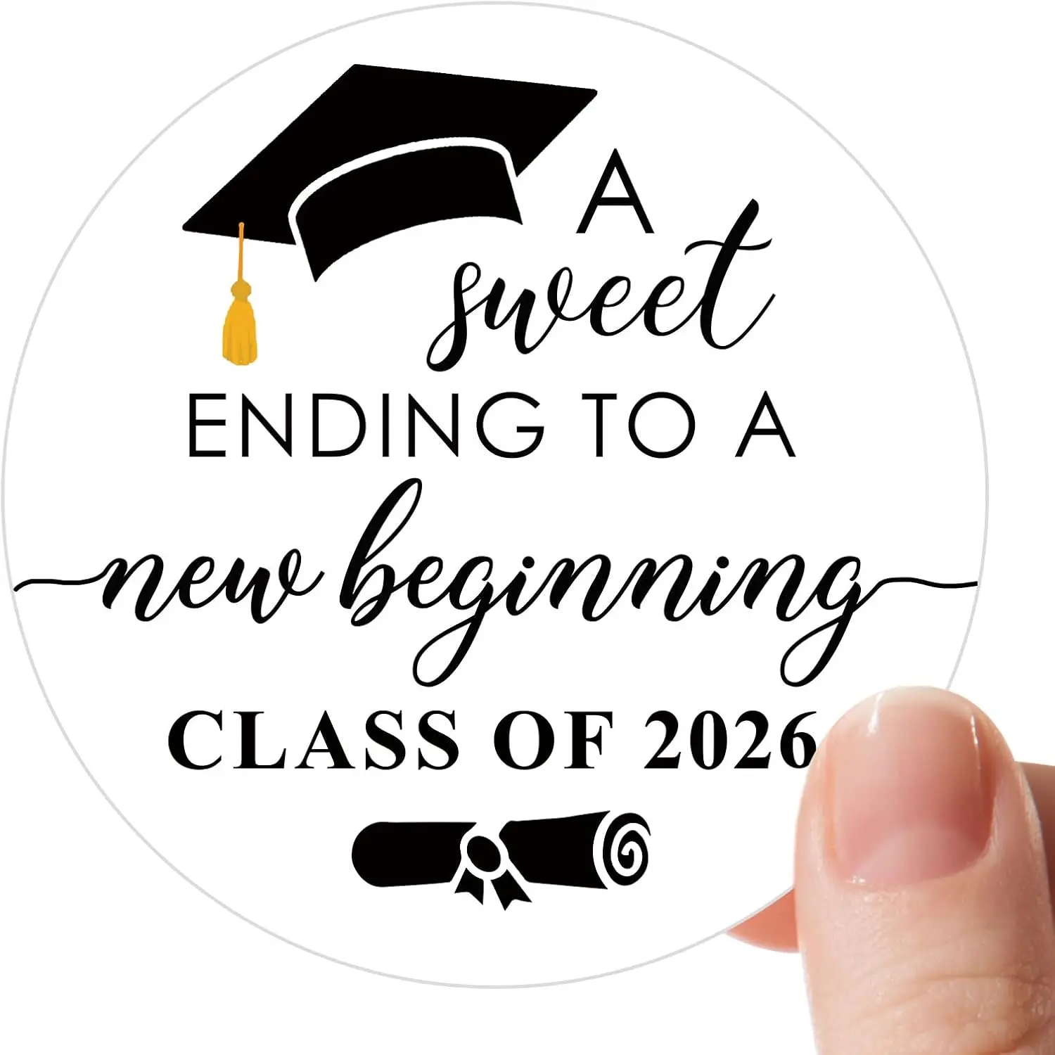 120 Pack Graduation Stickers Black & White "Sweet Ending to A New Beginning" Class of 2026 Round Gift Tags 1.6 Inch Invitation & Favor Labels for Graduation Party Decorations