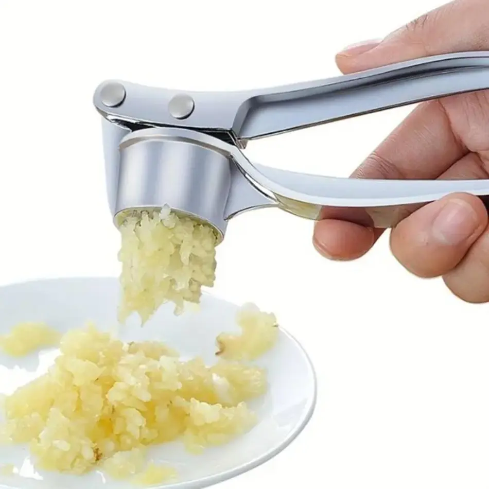 Stainless Steel Garlic Press Rocker - Solid Metal Kitchen Accessory with Simple Grip Handle, Manual Ginger Press Mincer and Crusher for Easy Use in Home Cooking