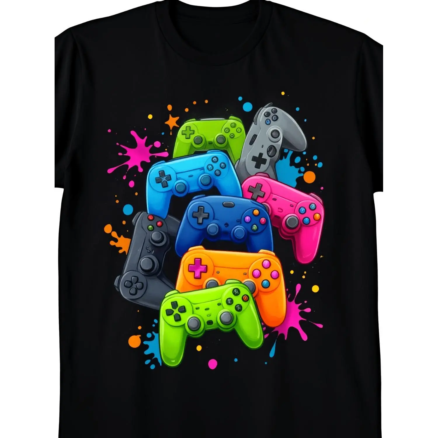 Men Cotton T-Shirt with Controller Graphic Retro Style Ideal for Parties Casual Wear Gamer Gifts Machine Washable Crew Neck Short Sleeve Top Suitable for Year Round Statement Fashion