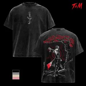 Namikaze Minato Naruto Shirt, Japanese Cherry Blossom Anime Tee, Double Printed Vintage Washed Oversize T Shirt, Heavyweight Cotton Manga Streetwear, Unisex Anime Fan Gift