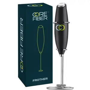 Core Fiber Premium Aero Frother with Stand - Ultra-Fast Handheld Mixer for Coffee Lattes Matcha - Battery Operated