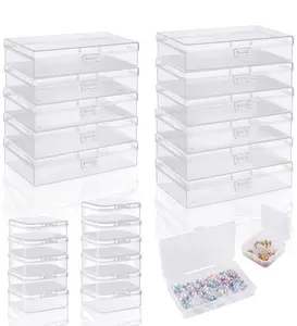 8 clear plastic storage containers, small rectangular storage organizers with lids, bead storage boxes for storing beads, crafts, jewelry, clay, crayons, pins, sewing, cards. Smooth Transparent