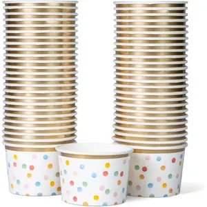 Confettiville Paper Ice Cream Cups, 50-Count 9-Oz Disposable Dessert Bowls for Hot or Cold Food, 9-Ounce Party Supplies Treat Cups, Polka Dots, Gold Foil