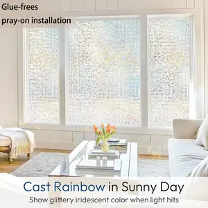Window Privacy Film Colorful Glass Sticker, Decal Sticker, Mosaic Rainbow Decorative Static Cling, UV Protection Non-Adhesive Privacy Cover for Home, Sticker Decoration