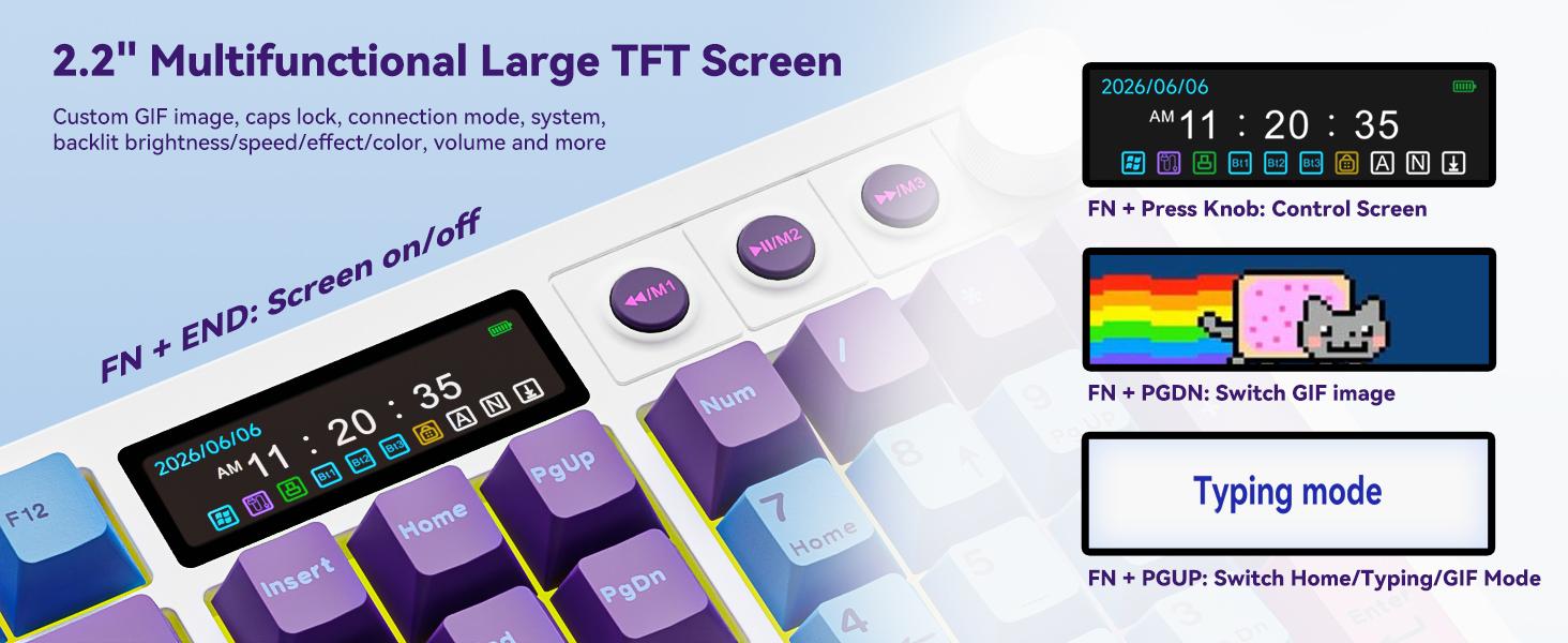 BOYI K104Pro Mechanical Keyboard with 2.2" Screen&Media Knob,QMK/VIA Custom BT5.0/2.4GHz/Type-C Gasket Mounted Hot Swap RGB Full Size Creamy Wireless Keyboard NKRO Gaming Keyboard BOYI K104Pro Mechanical Keyboard with 2.2" Screen&Media Knob,QMK/VIA Custom BT5.0/2.4GHz/Type-C Gasket Mounted Hot Swap RGB Full Size Creamy Wireless Keyboard NKRO Gaming Keyboard