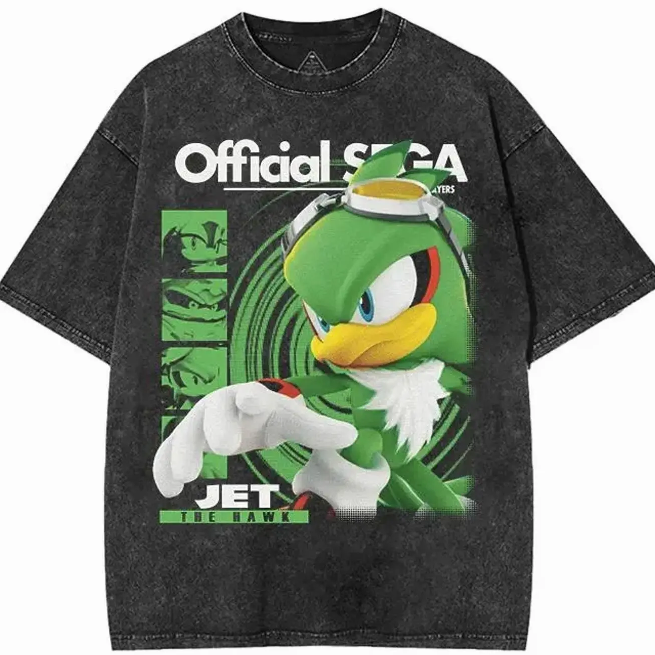 Retro Limited Jet the Hawk T-Shirt, Sonnic Riders Graphic Tees, Cartoon Movie Oversized Heavyweight Cotton Washed Tee, Sonic Merch Casual Fabric GYE