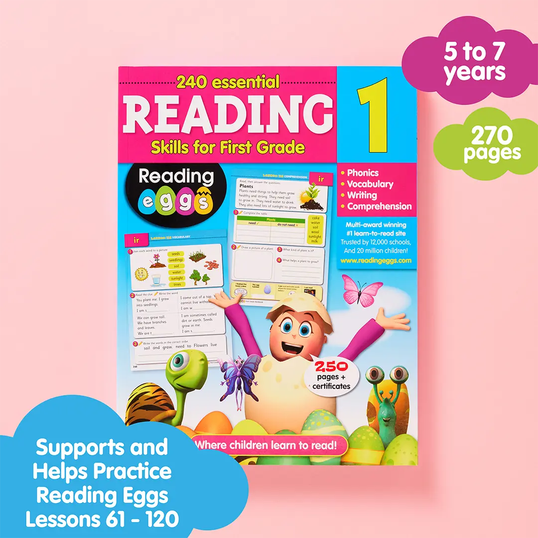 Grade 1 Reading Workbook Ages 5–7: 240 Essential Reading Lessons – Phonics, Vocabulary, Sight Words, Reading Practice & Comprehension, Handwriting, Yearly Planner, 278 Full-Color Pages – Reading Eggs