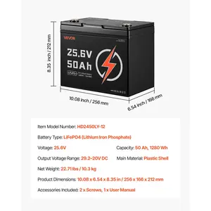 VEVOR 24V 50Ah LiFePO4 Lithium Battery, Bluetooth, Deep Cycle Lithium Rechargeable Battery, Built-in 30A BMS, Low Temp Protection, 4000+ Cycles, Max. 1280Wh, for RV, Camper, Trolling Motors, Marine
