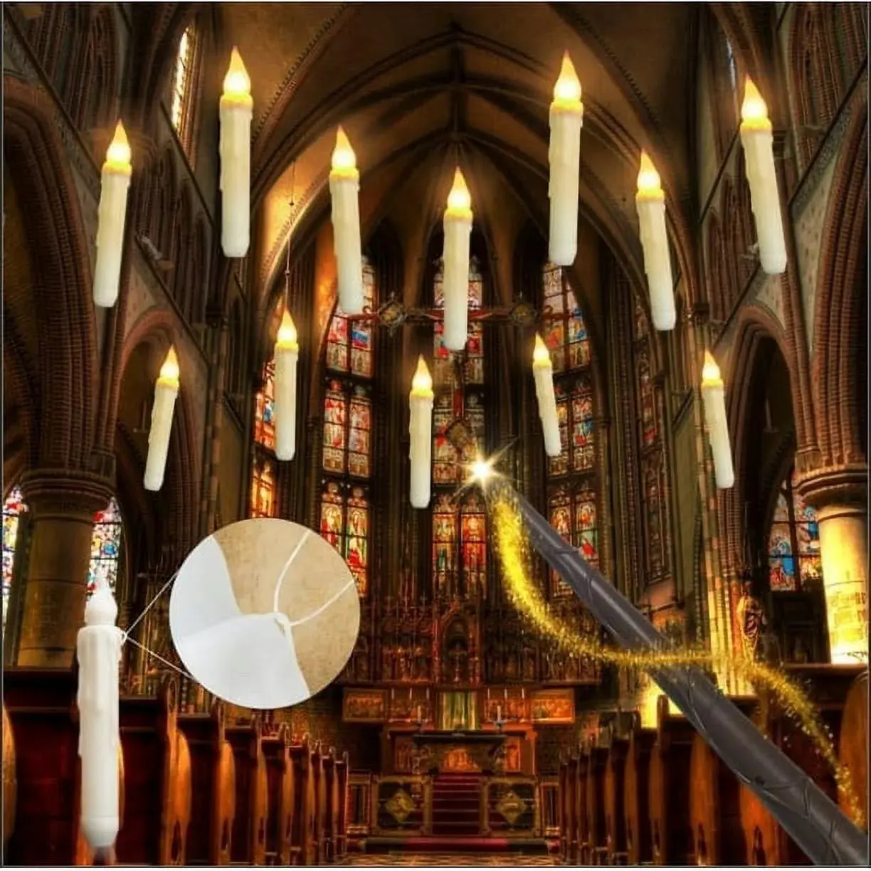 12 Pcs Magic Hanging Candles with Wand Remote, Floating Candles for Christmas Decorations