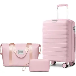 Luggage Sets 3 Piece with Duffel Bag Hardside PP Carry On Suitcase with 360° Spinner Wheels TSA Lock Luggage Sets for Women, Orchid Pink