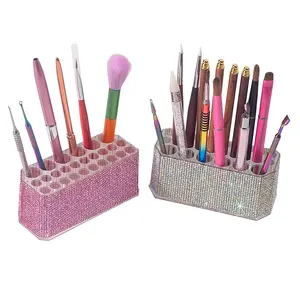 Luxury Acrylic Makeup Brush Holder with 26 Large Holes, Transparent Eyebrow Pencil Storage Box, Cosmetic Organizer Display Rack, Makeup Tool Organizer