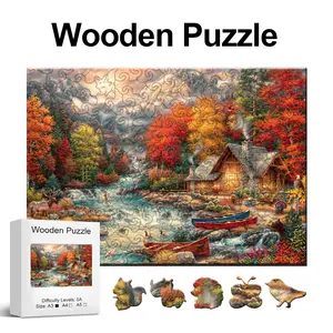 Wooden Puzzle Game, Wooden Jigsaw Puzzle, Autumn Mountain Wooden Puzzle Toy, Unique Irregular Animal Shapes, Best Gift for Christmas and Thanksgiving