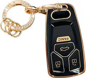 Keyless Entry Systems Key for Audi Key Fob Cover Shell with Keychain Fit for Audi A3 A6 Q5 S4 S5 SQ5 RS5 A4 A5 Q7 TT TTS (Gold-Black)
