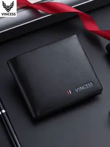 Vincess Men's Rfid Wallet, Large Capacity Multi-Card Slot, Genuine Leather, Casual Style, All Seasons, Perfect Gift for Men